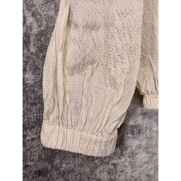 Amber Sakai Top Small Womens Ivory Hammered Silk Long Sleeve Square Neck Blouse - Picture 7 of 9